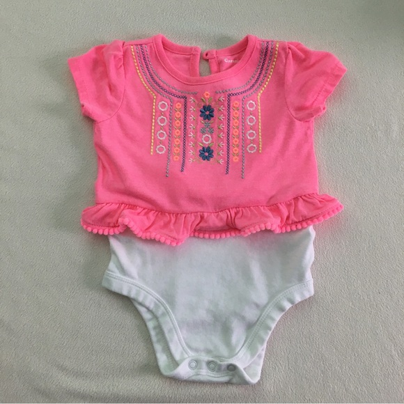 Pink and White Garanimals Onesie, Embroidered with Pom-Pom Trim - Picture 4 of 11